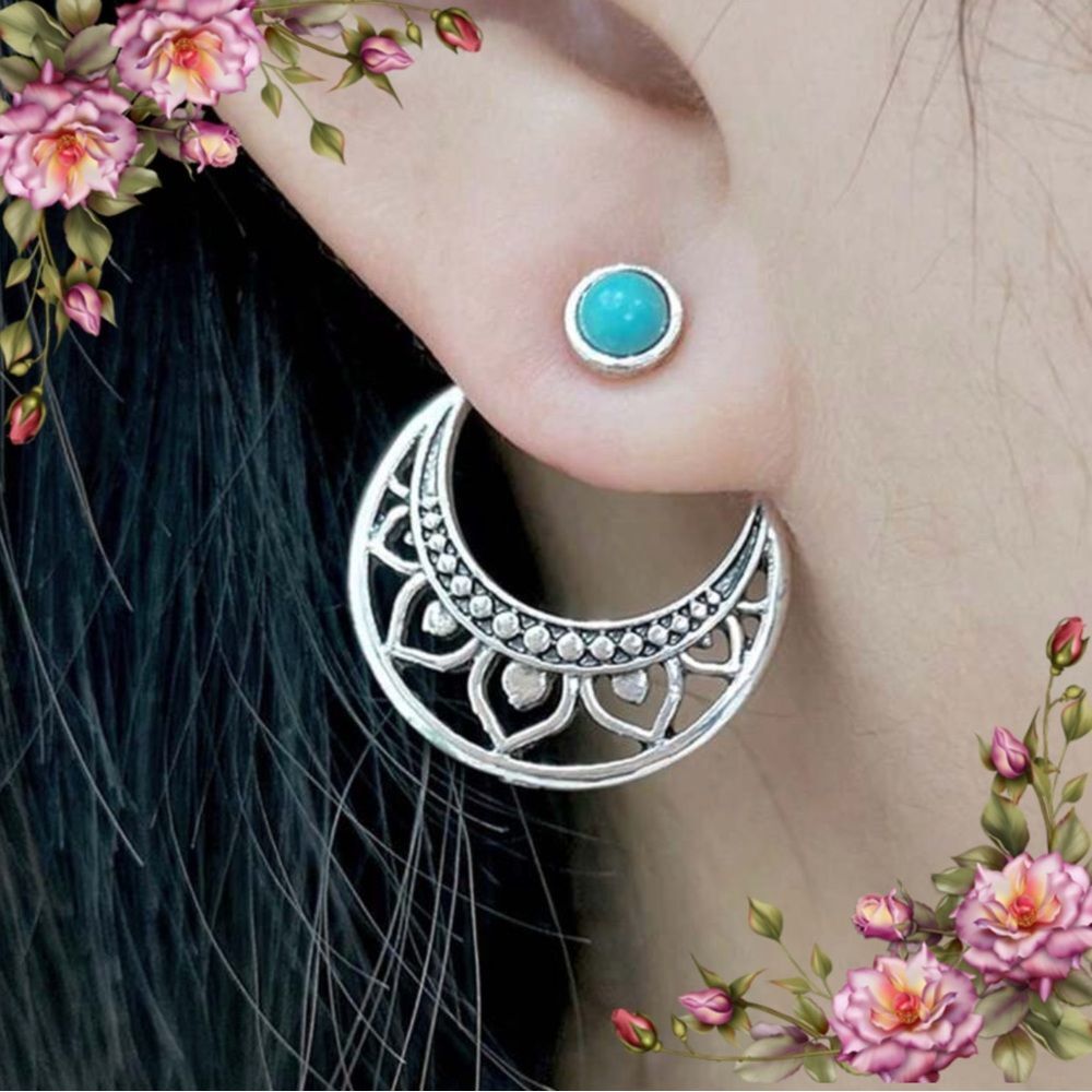 Elegant Faux Turquoise Lotus Stud‎ Earrings